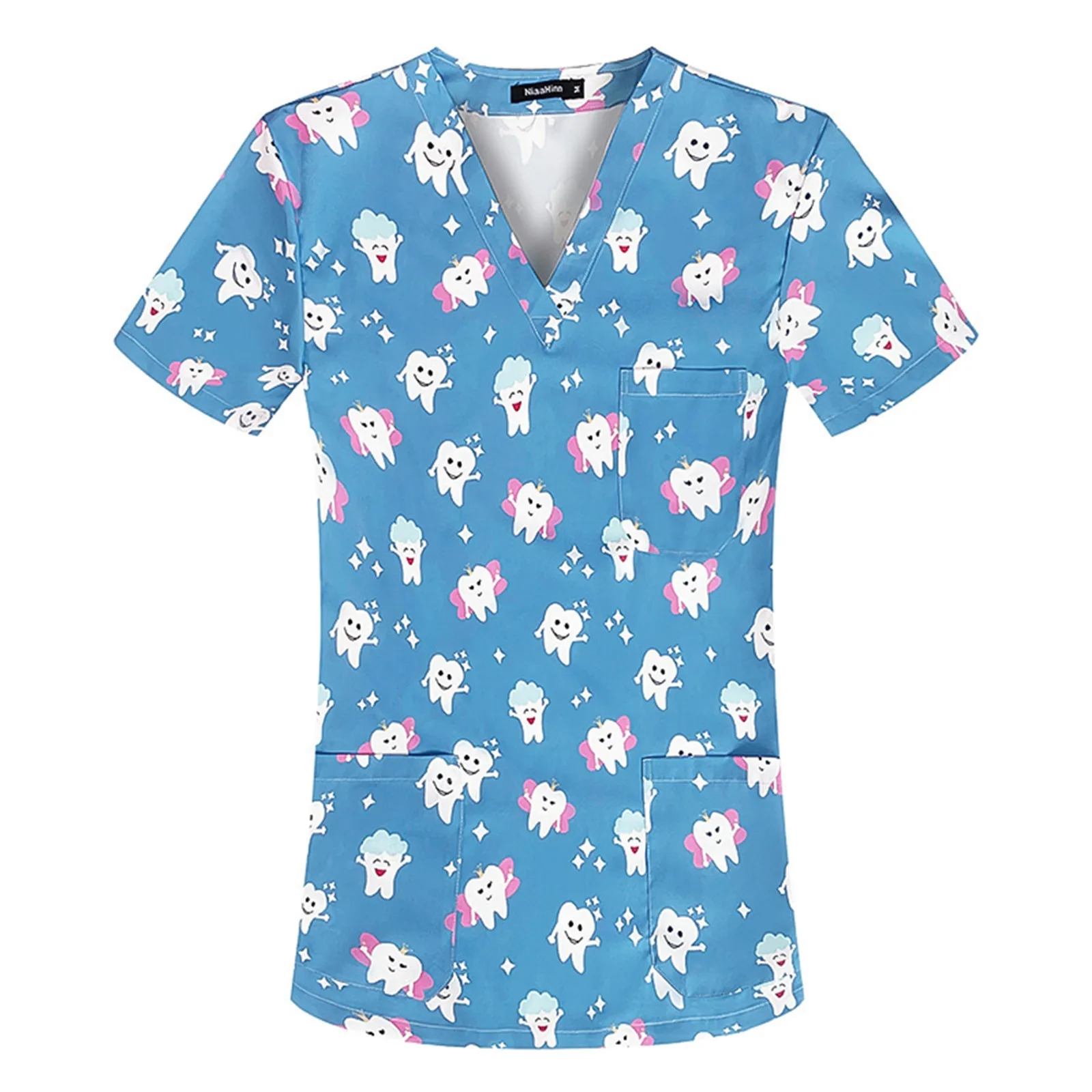 Teeth Print Hospital Working Uniforms Medcine Nursing v-neck blouse Dental 2025 clinic new Uniform Medical Nurse short sleeve Scrub Tops