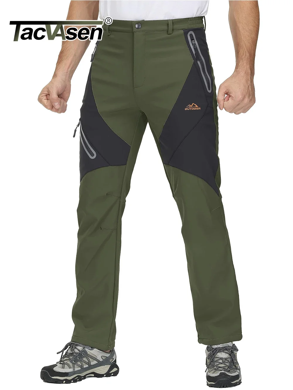 TACVASEN Winter Ski Pants Mens Hiking Warm Fleece Lined Pants Waterproof Windproof Zipper Pockets Pants Softshell Work Trousers