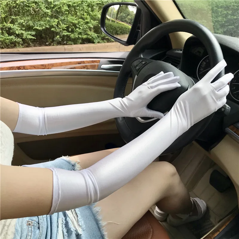 Summer Women Sunscreen High Elasticity Spandex Long Gloves Anti-UV 2025 new Solid Sexy Drive Etiquette Stage Performance Party Cosplay