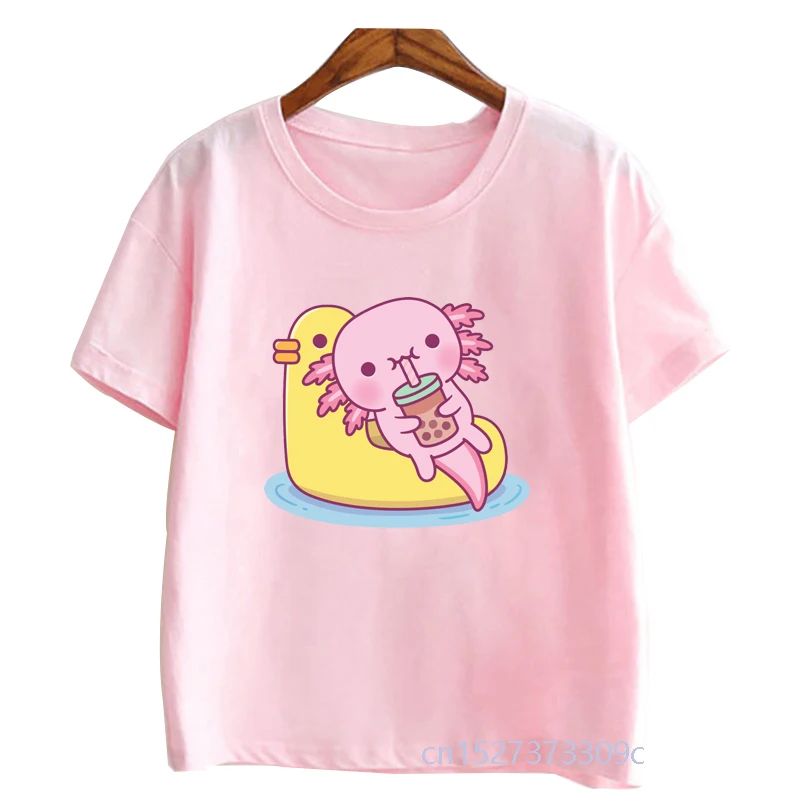 Cute Pink Axolotl new Print Toddler Girl Tshirts 2025 Comfy Versatile Summer Streetwear Kids Clothes Children's Pink T-shirt