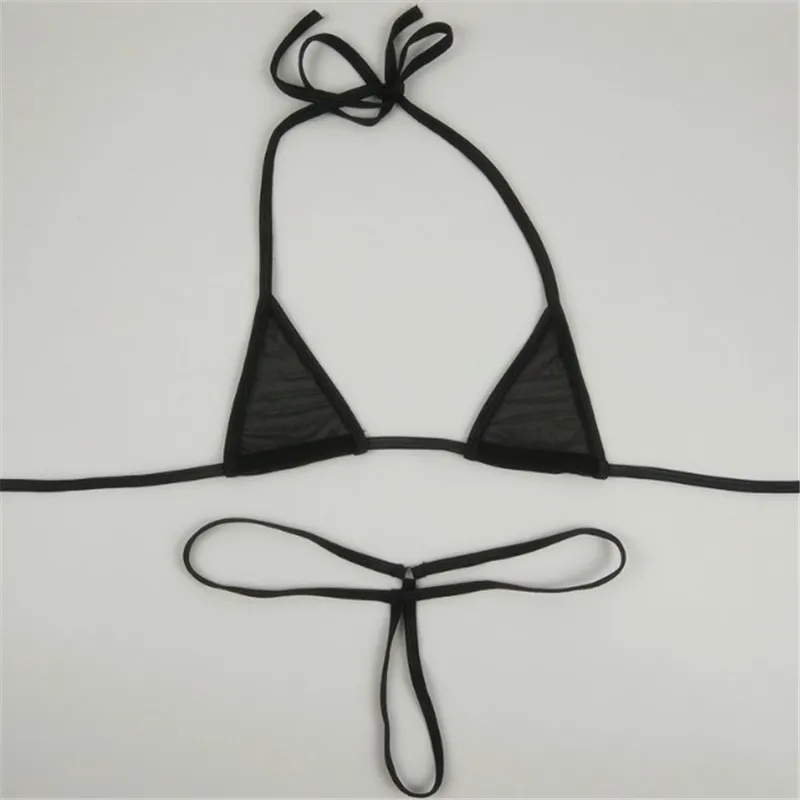 micro bikini Sexy swimwear women swimsuit women biquini mini bikinis Solid color Halter Small triangle Transparent String Thong