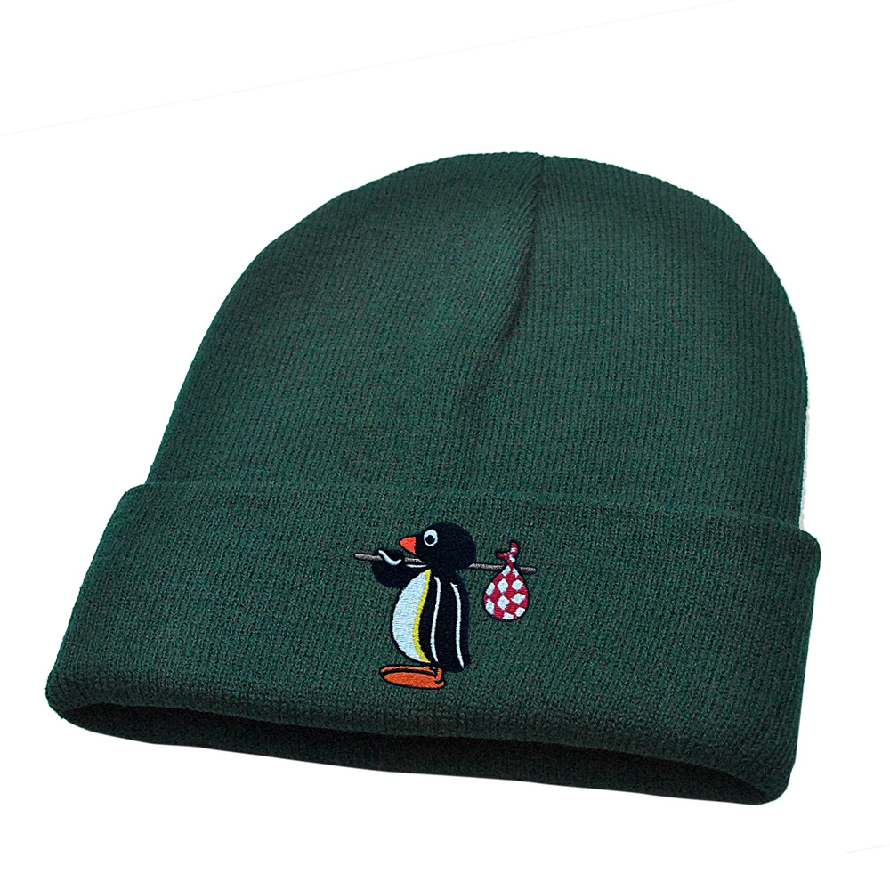 Pingu Beanie Embroidered Cute Penguin Knitted Hat Autumn Winter Warm Hip Hop Hat Unisex Ski Hat
