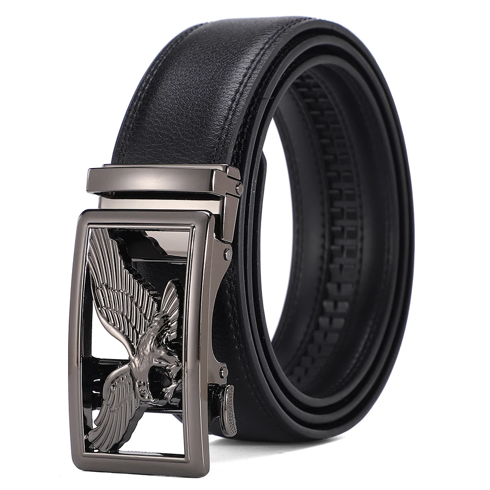 Genuine Leather Men's Belt Golden Gray Automatic Eagle Buckle Belts for Man High Quality Designer Waist Strap 3.5 CM Big Size