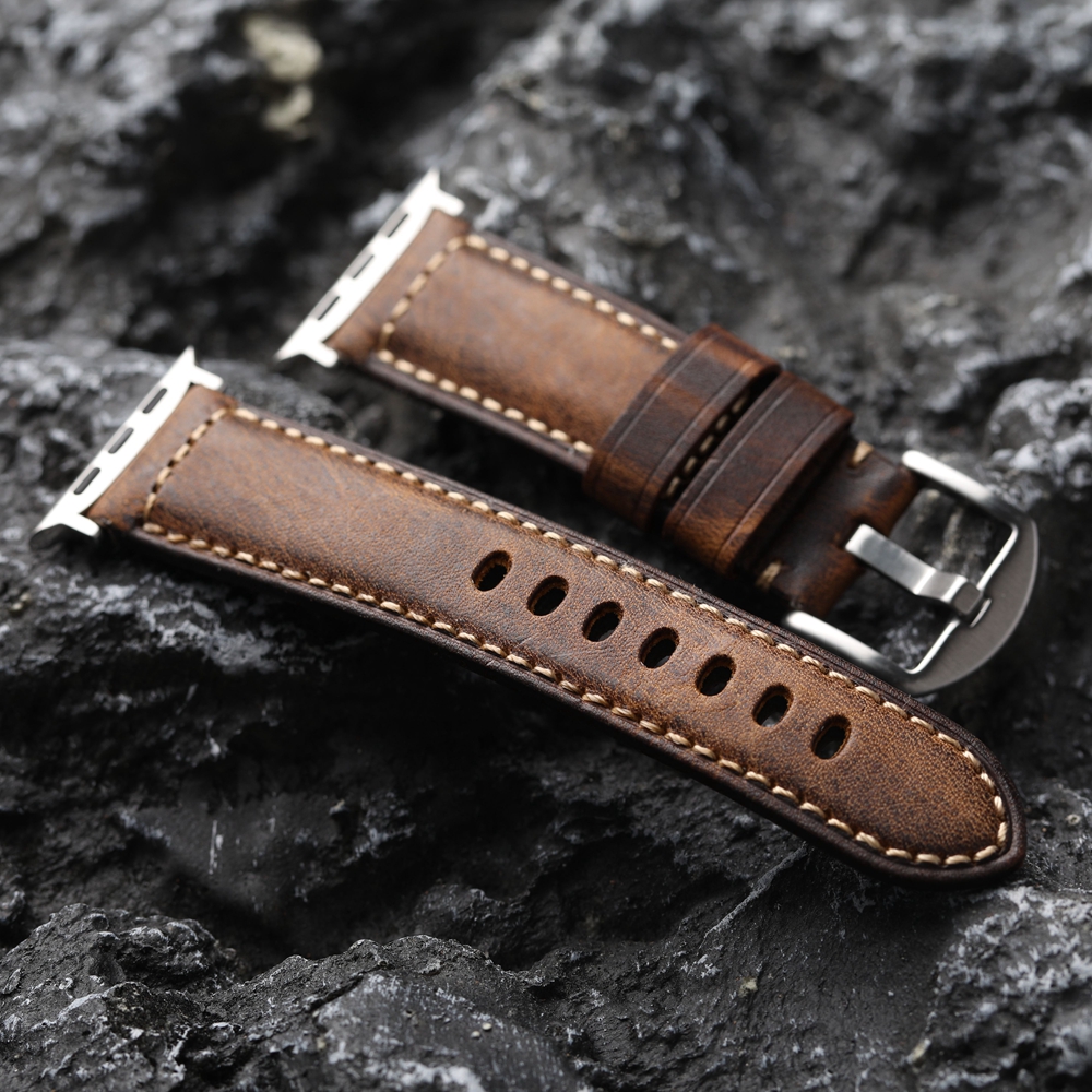 Correa de cuero italiano hecha a mano para Iwatch, Apple Watch AppleWatch9, ultra 49MM, 45MM, 44MM, pulsera para hombre