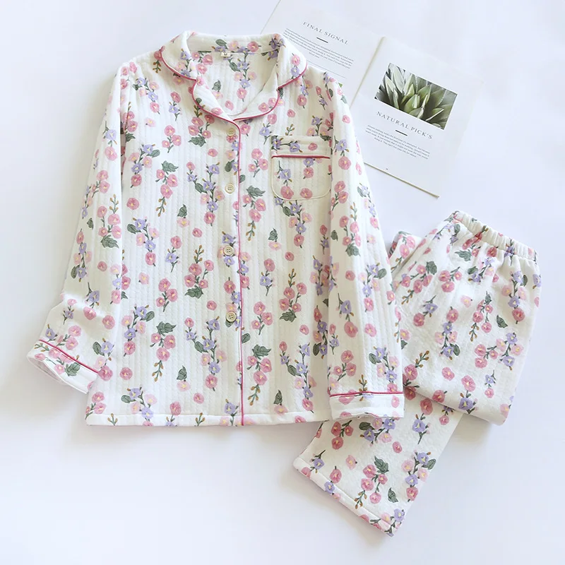 Pyjama Women Winter Flannel Pama Set Fleece Pamas Sleepwear Thick Warm Veet Female Homewear Suit Cute Sweet Pijama
