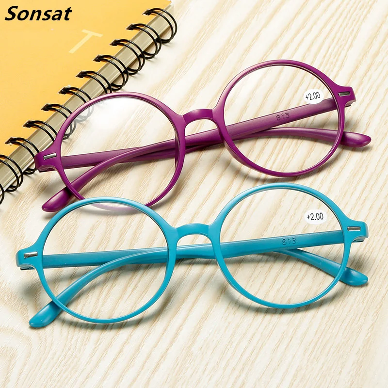 2025 TR Black Red Purple new Blue Round Frame Reading Glasses For Women Presbyopia Spectacles +100 TO +400 RetroEyeglasses