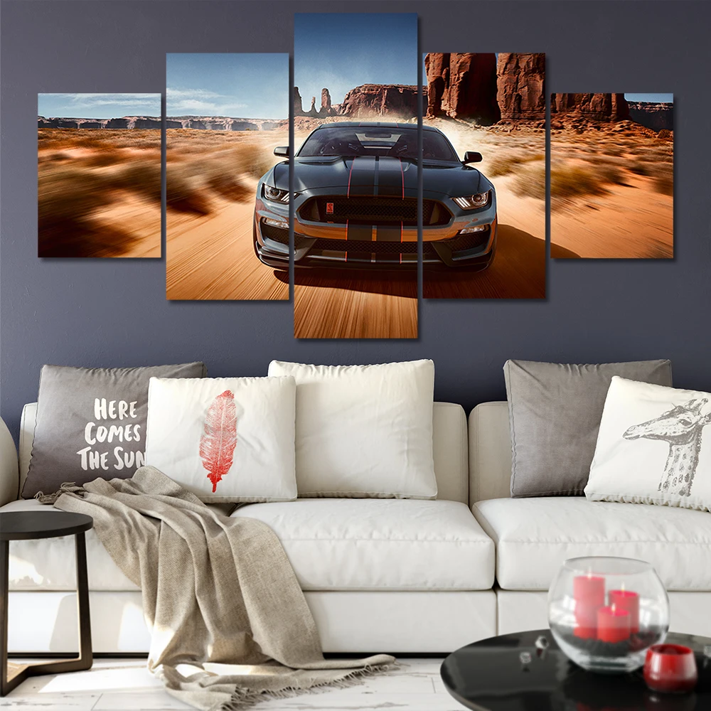 5 Panels Canvas Wall Art Poster Painting Ford Mustang GT Car Wallpaper Living Room Modern Picture Print Home Decor Bedroom Mural