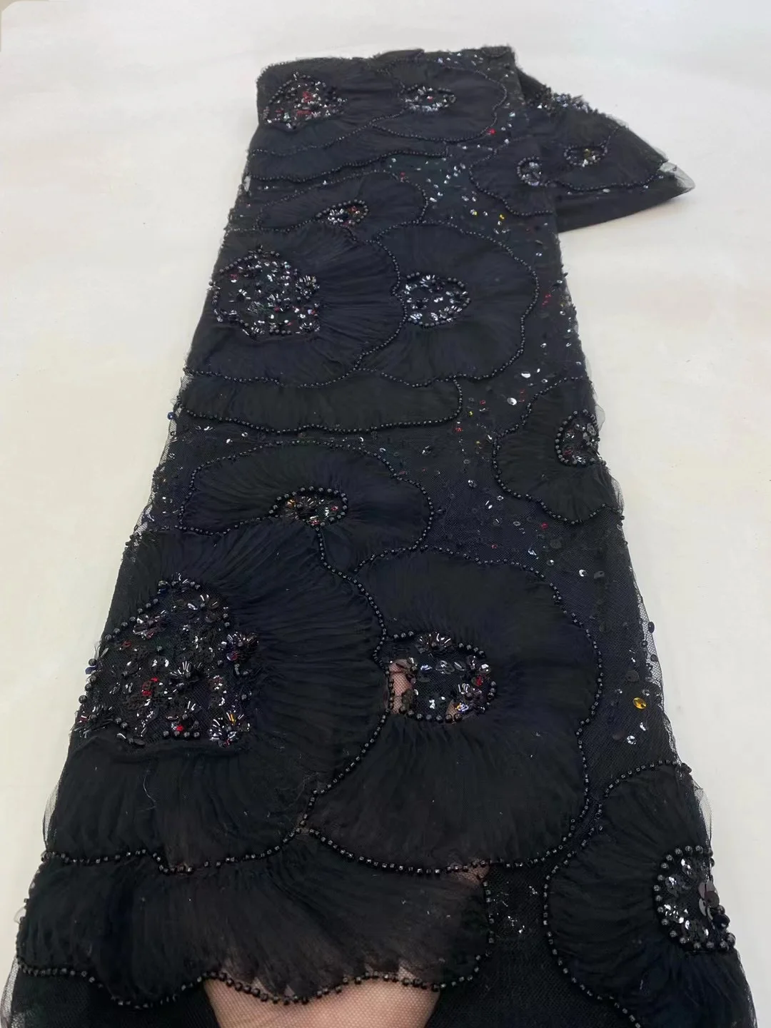 Handmade French Tulle Lace Fabric 2024 High Quality 3D Flower Embroidery African new Beads Lace Fabric 2025 for Women Dresses VXZ5667