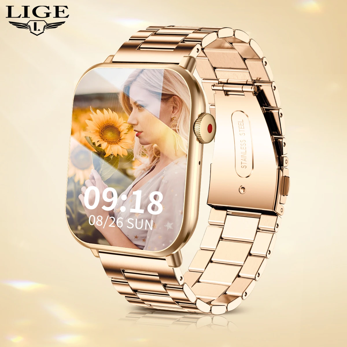 LIGE 2023 Men Smart Watch Women Bluetooth Call Watches 1.96'' Smartwatch for Android,iOS Rose Gold Luxury Ladies New Wristwatch