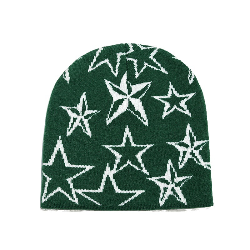 Autumn Winter Star Pentagram Knitted Vintage Men's and Women's Woolen Hip Hop Print Beanie Hat Outdoor Sports Warm Cap