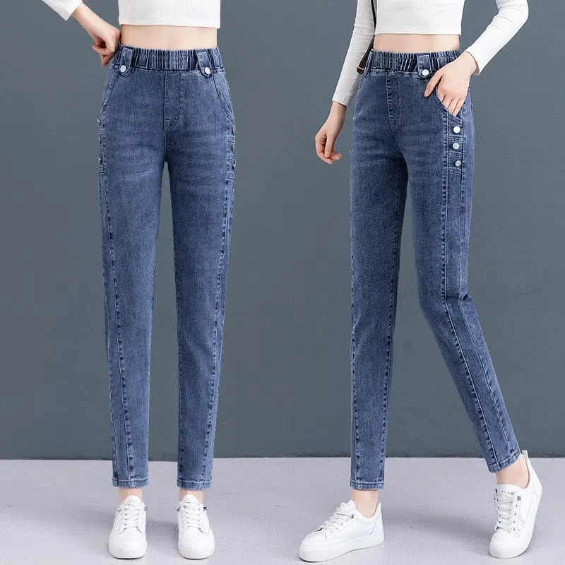 Casual Stretch Pencil Jeans Women New Spring Retro Skinny Vaqueros Slim High 2025 Waist Denim Pants Wash Ankle-length new Cowboy Trousers