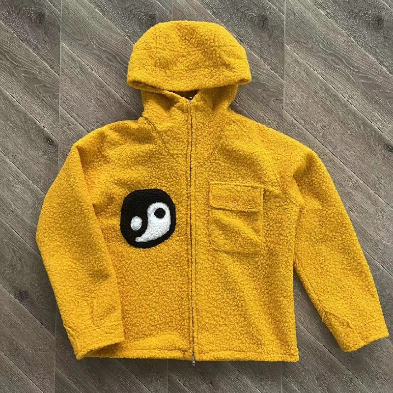 Y2K Yellow Cardigan Zipper CPFM.XYZ Wool Hooded Jacket Men Women Fuzzy BalanceTai Chi Embroidery Jacket Coats Pullover Kanye