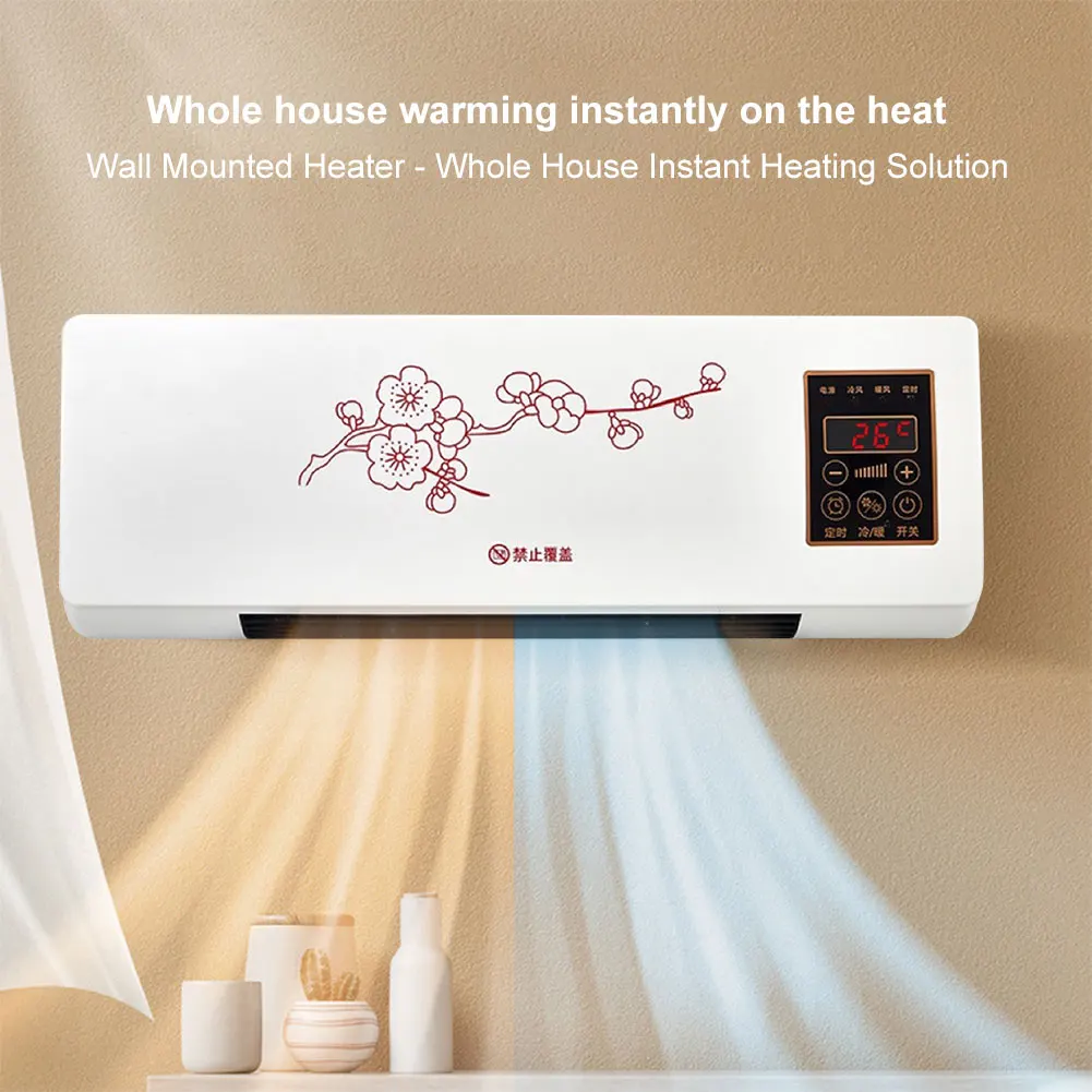 Wall-Mounted Cool/Warm Air Blower Remote Control - Silent Heater Adjustable Temp Energy Saving Low Noise No Light