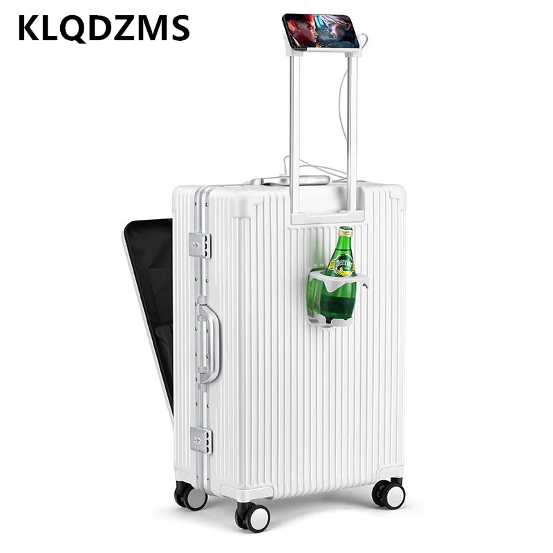 KLQDZMS 18"20"24 Inch Rolling Luggage New Boarding Box Universal Front Open Multifunctional Trolley Case Aluminum Frame Suitcase