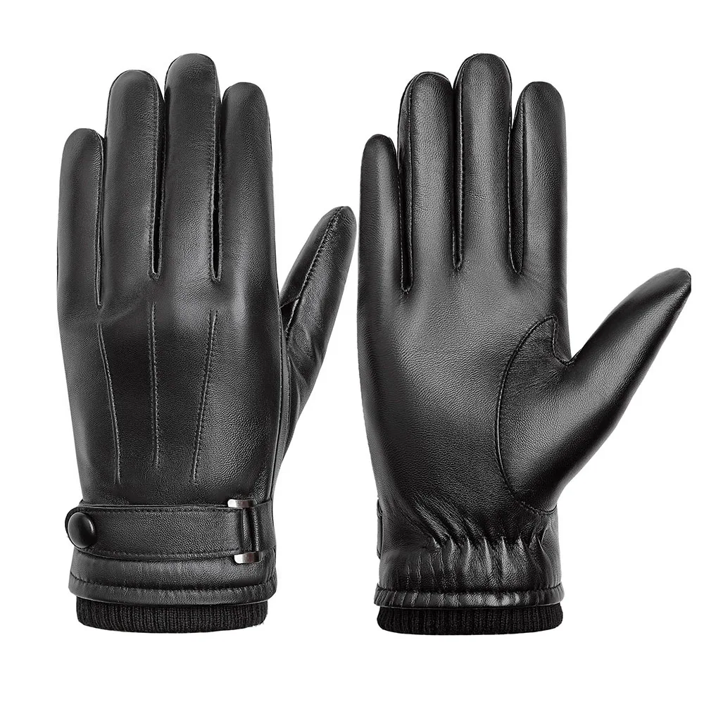 BISON DENIM 100% Genuine Leather Sheepskin Gloves Men Winter Warm Fleece Touch Screen Gloves Driving Cycling Running Ski Gloves