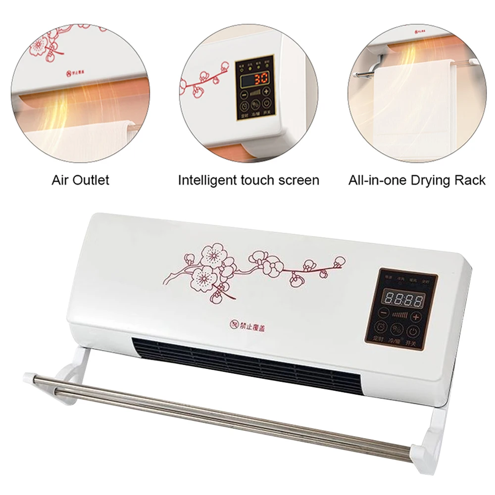 Wall-Mounted Cool/Warm Air Blower Remote Control - Silent Heater Adjustable Temp Energy Saving Low Noise No Light
