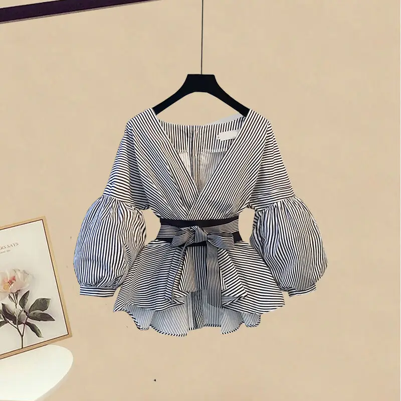 Large Size Women's Clothing 2025 2023 New Korean Spring Summer Long Sleeved new T-shirt + Temperament High Waist Skirt Two-piece Set