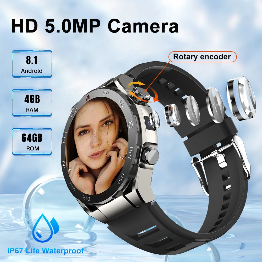 4G 64G Smart Watch Men Women Google Play Store SIM Card KOM9 Waterproof Sports Bluetooth Android Phone HD Camera Music Call 2024