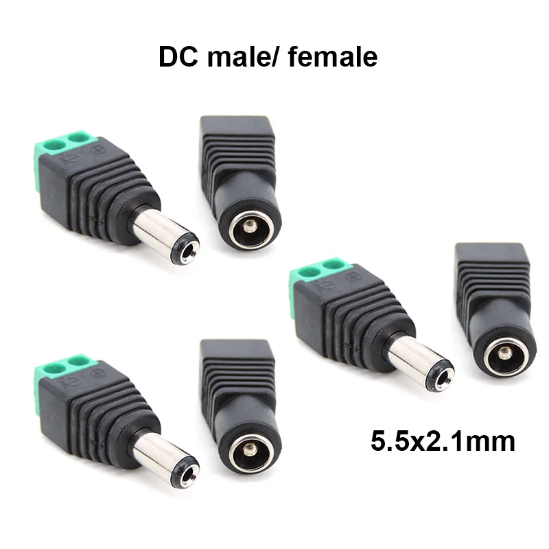 1 Pair /3pairs DC Male Female Plug 2.1mm x 5.5mm 5.5x2.1mm Power cable terminal Jack Adapter Connector For CCTV Camera
