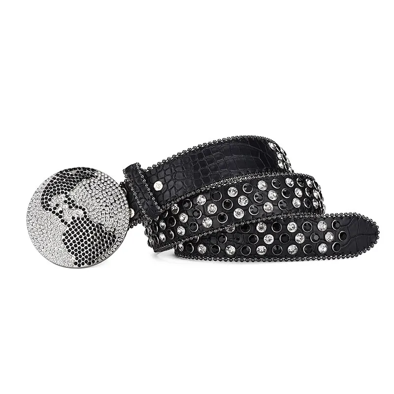 Women's Jeans Large Round Buckle Rhinestone Belt Y2K Belt Shiny Rivet Design Artificial Diamond Belt Punk HipHop Rock Men's Belt
