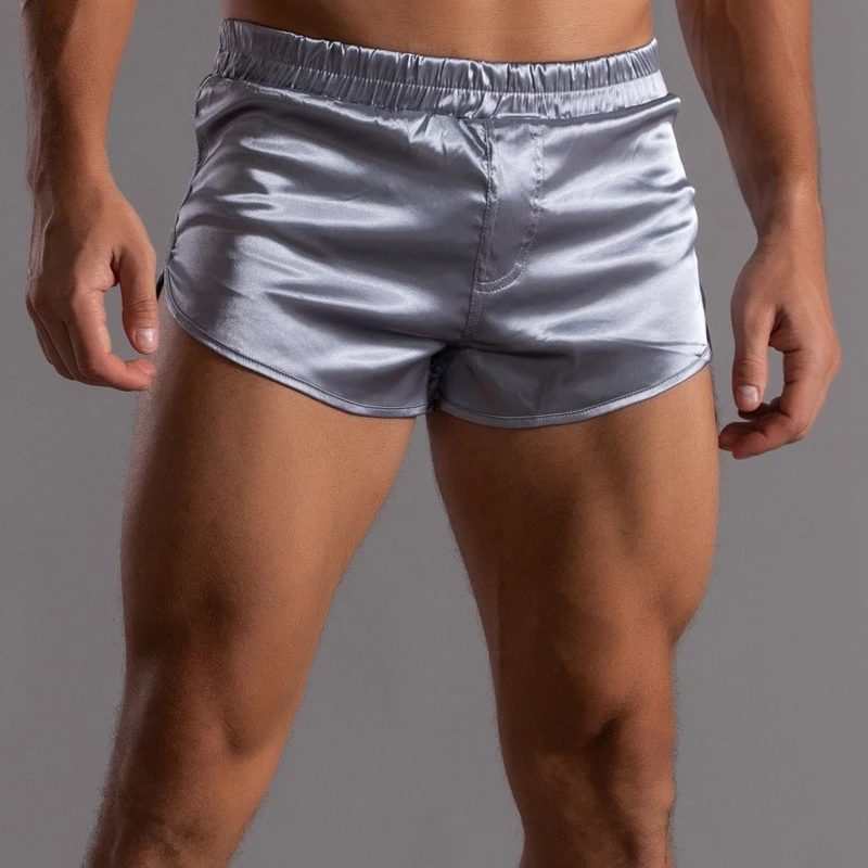 Pajamas Shorts Men Sleep Underwear Sexy Satin Silk Slim Fit Bief Mens Homewear Soft Breathable Shorts Nightwear Boxer Short Pant