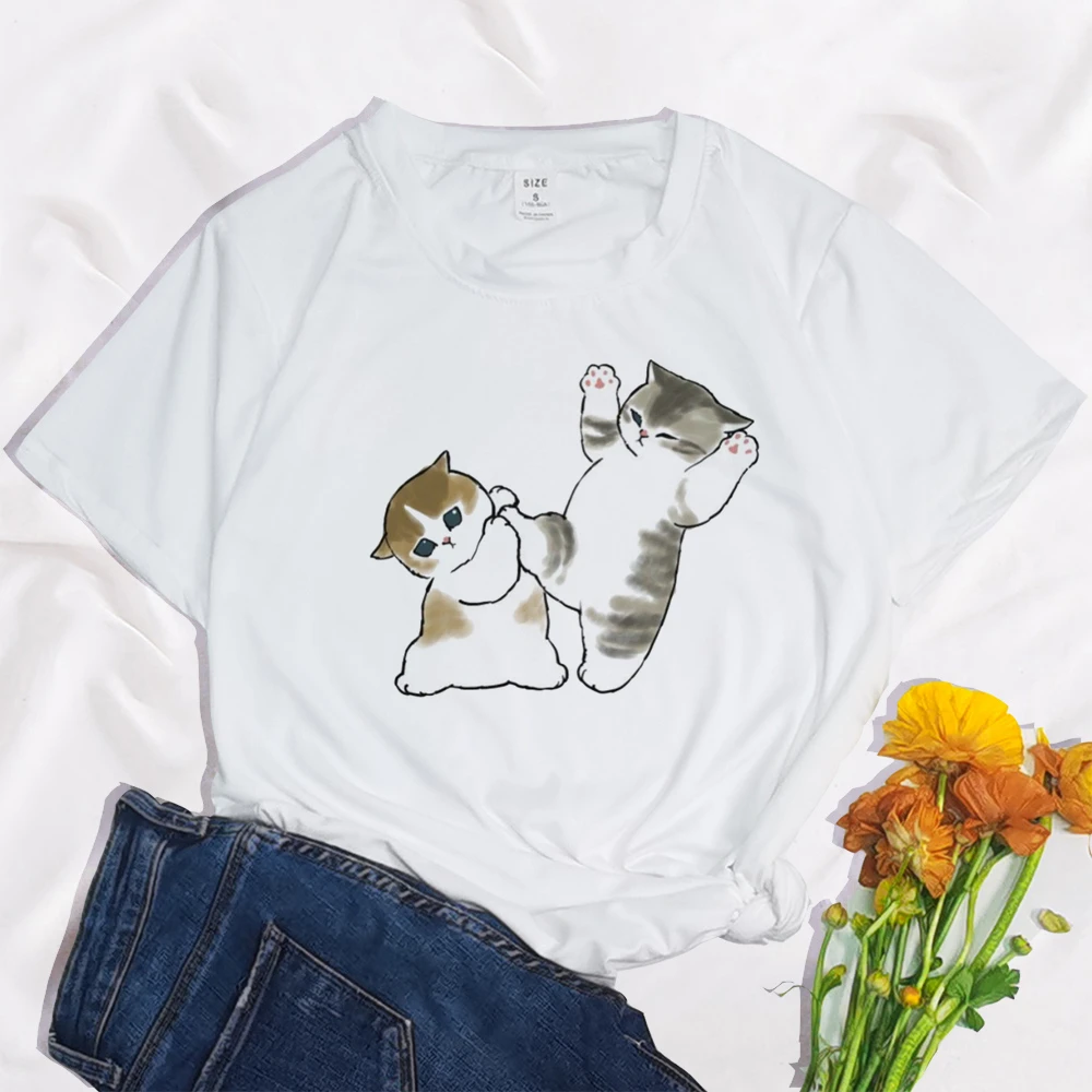 Make Fun of Duck Funny Kawaii Cat Print Clothing Women T Shirt Aesthetics Graphic White Short Sleeve Polyester Women's T Shirt
