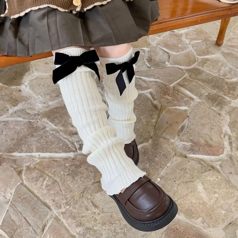 New Winter cm Children Korean Bow knot Lolitas Leg Warmers Kids Knitted Foot Cover for Girls Elastic Tube Heap Socks 5