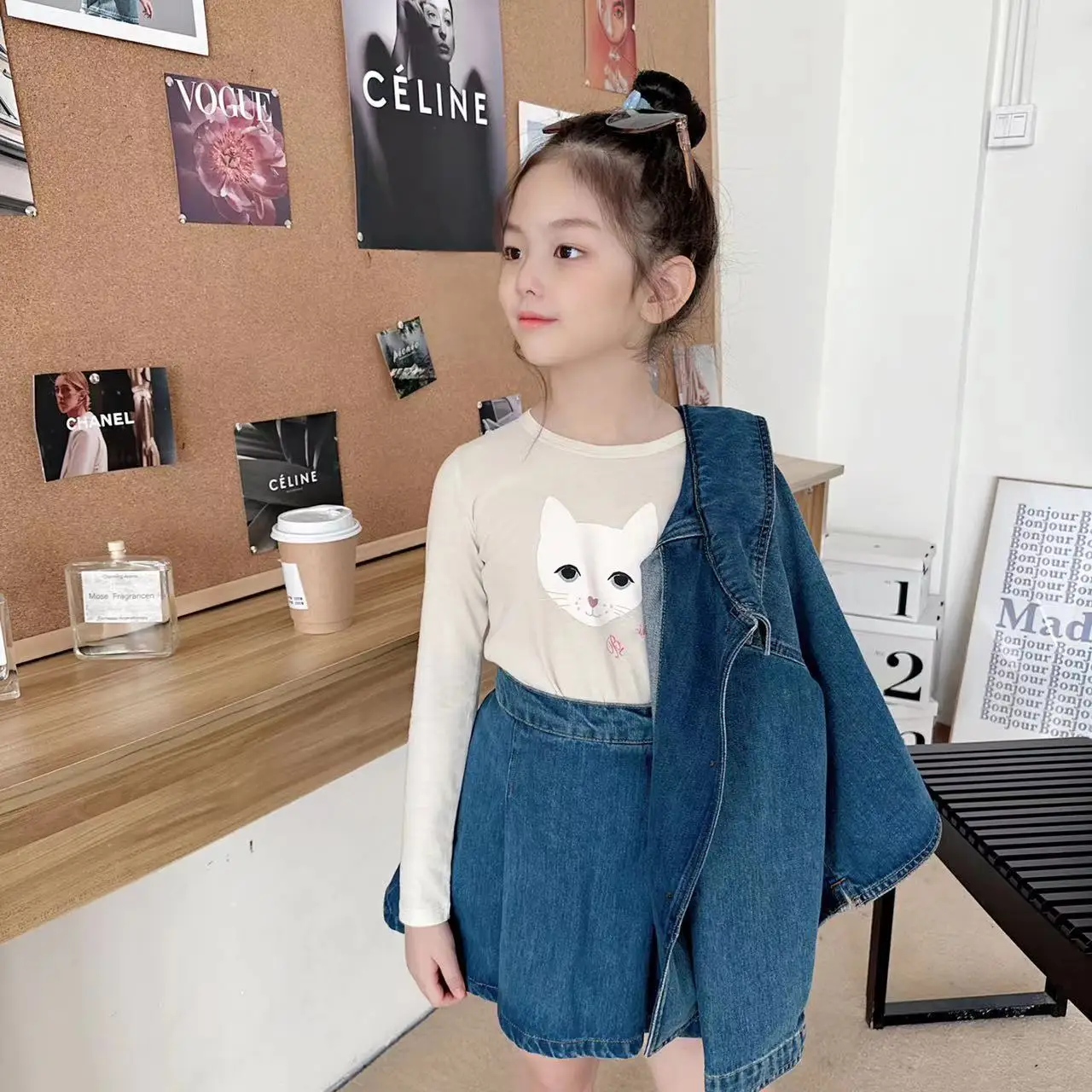 Kids Sweatshirt 2023 Autumn Girl Skirt Brand Children Denim Jacket Clothes Cute Baby Long Sleeve Tee Top Girl Cardigan Outwear
