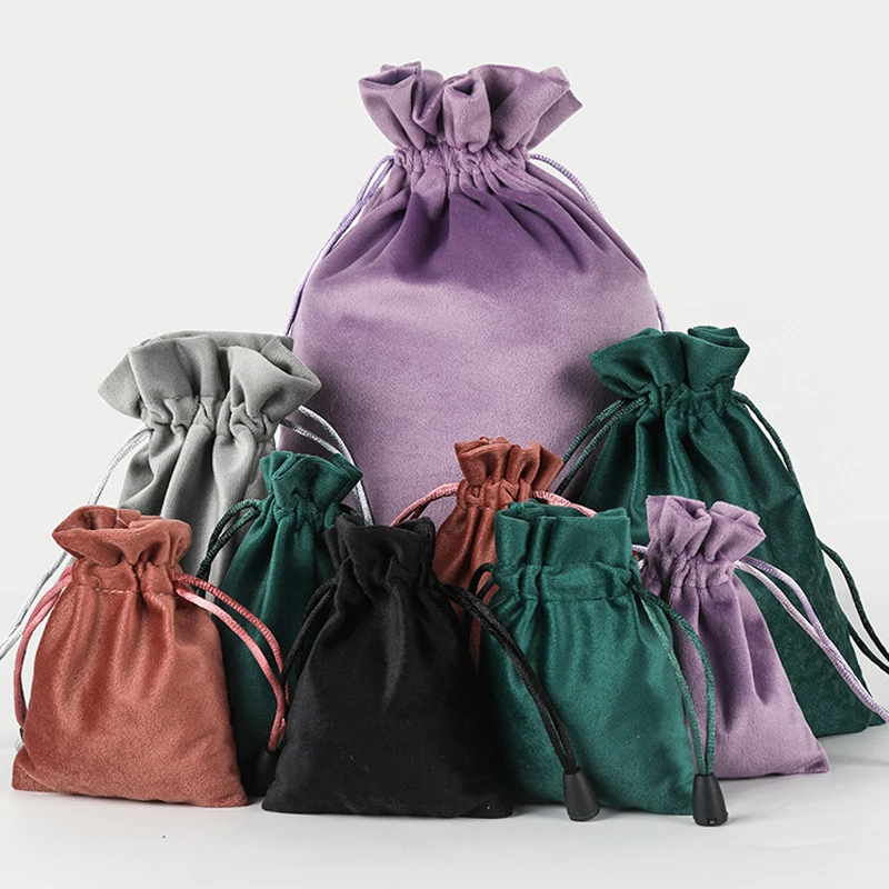 1Pcs Drawstring Velvet Pouches Jewelry Packaging Display Bag Soft Eyewear Case Wedding New Year Gift Bag Xmas Present Pocket New
