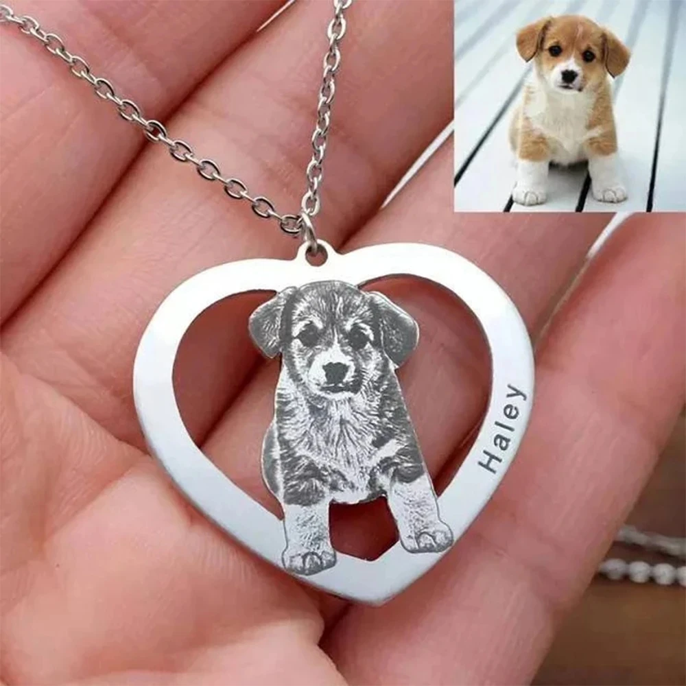 Personalized new Pet Photo Necklace Engraved Pets Pendant Gifts Handmade 2025 Custom Dog Cat Keychain Memory Jewelry Picture Pendants