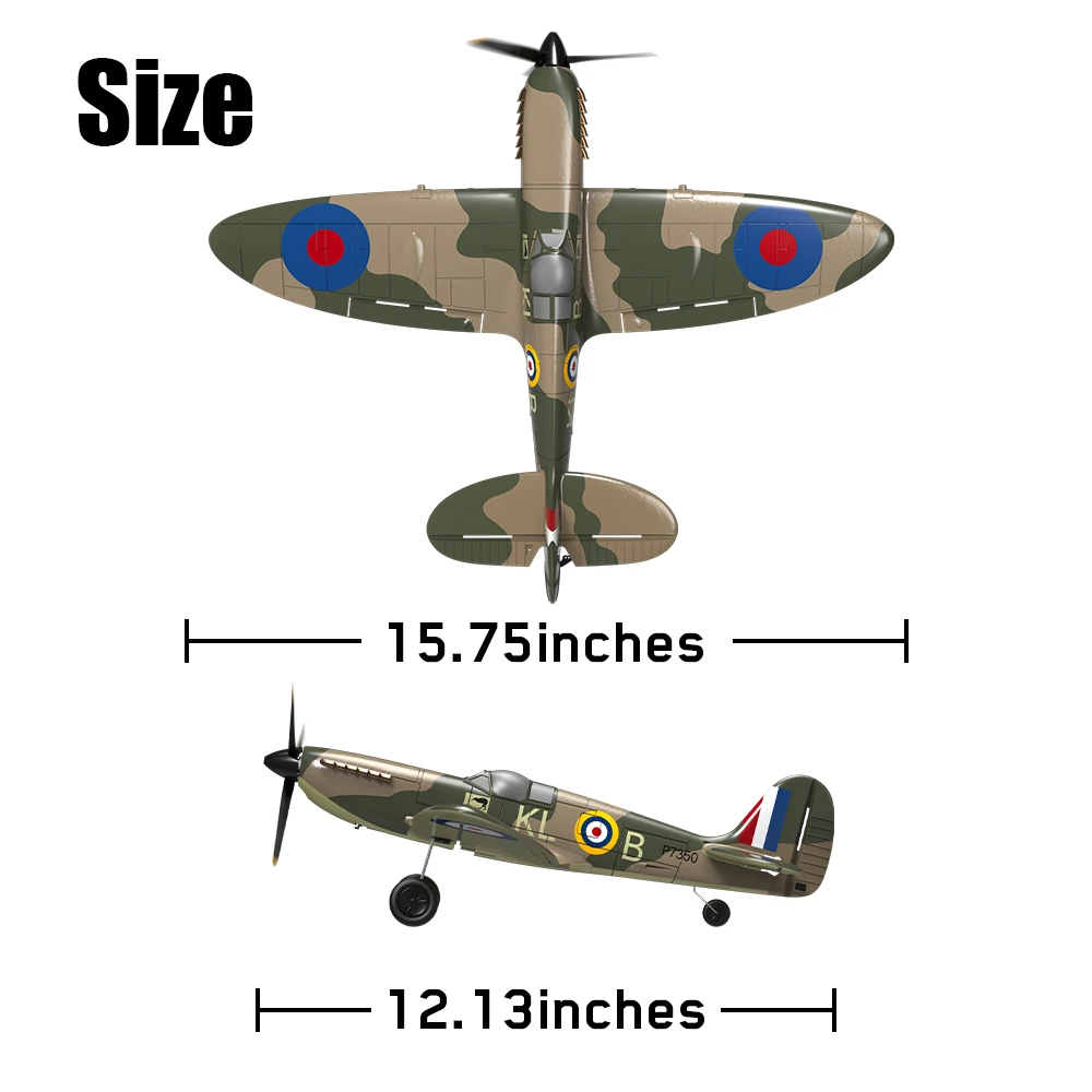 Spitfire RC Plane 2.4G 4CH EPP 400mm Fixed Wingspan Remote Control Fighter One-key Aerobatic RTF 761-12 RC Aircraft