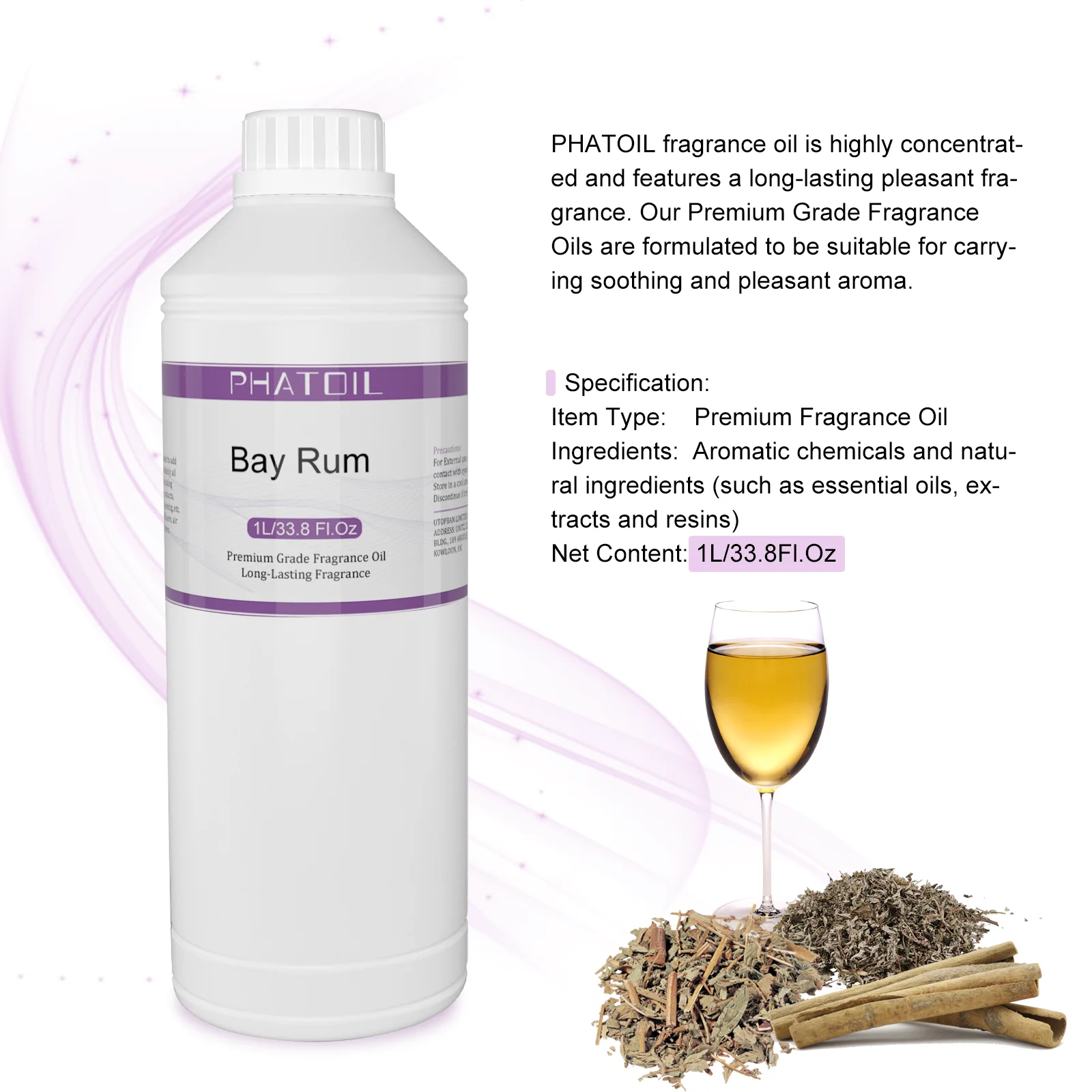 PHATOIL 1000ML Bay Rum Perfume oils for Fragrance Oil Coffee Angel Lilac Dragons Blood Black Opium Jadore BubbleGum Palmarosa