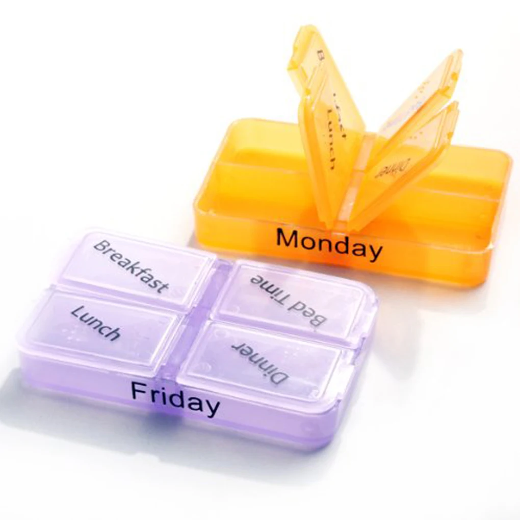 Weekly Pill 2025 Box new Travel Multi-color Tablet Case Medicine Dispenser with 28 Grids Storage Holders Holding Containers