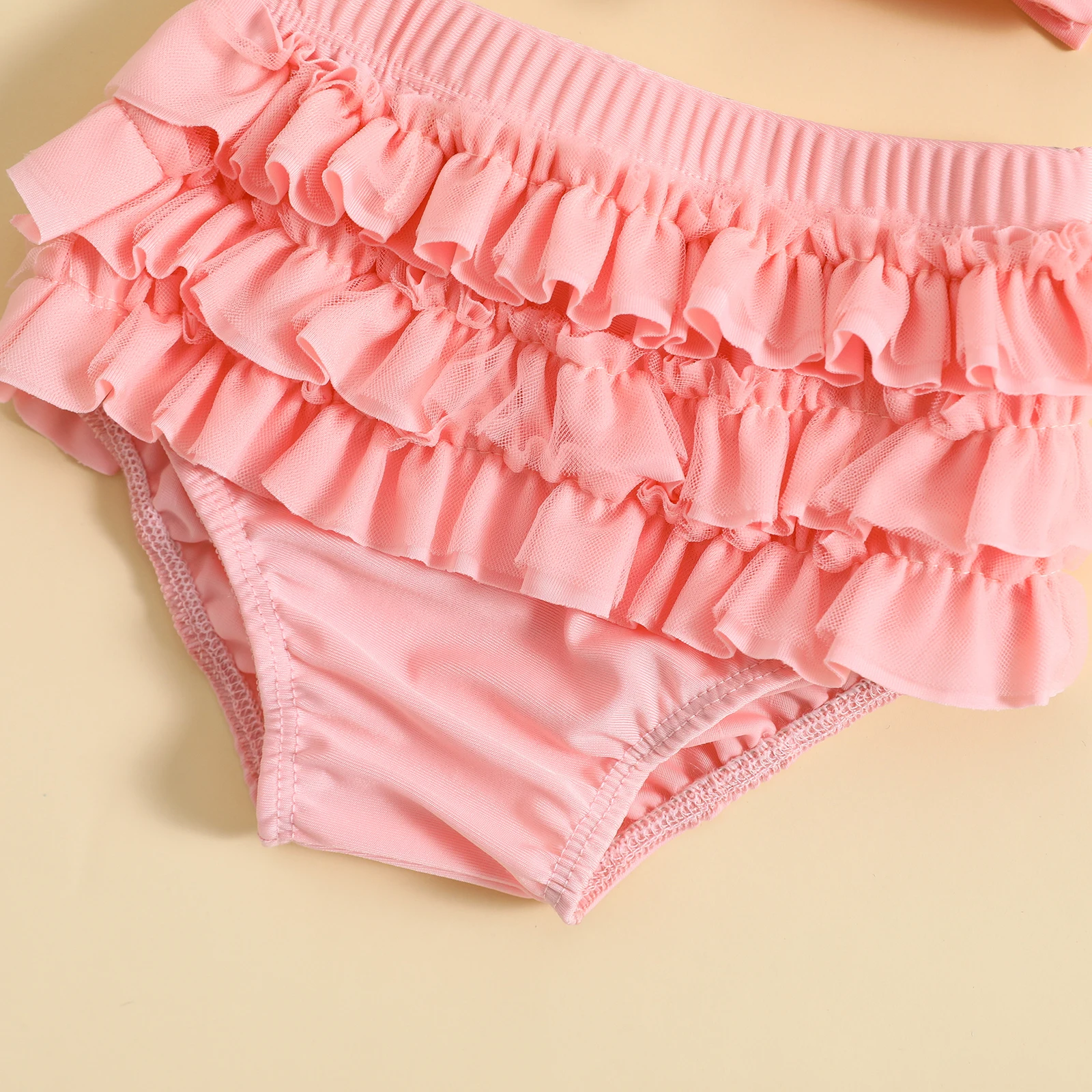 EWODOS Toddler Baby Girls Summer Swimwear Bikini Set Lovely Babies Halter Neck Tops + Layered Ruffle Shorts + Hat Swimsuit Sets