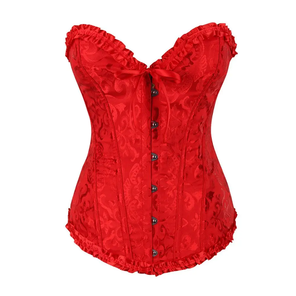 Sexy Corsets Bustiers Floral Lace Tops For Women Plus Size Flower Print Vintage Corset Gothic Satin Lingerie Corselet Overbust