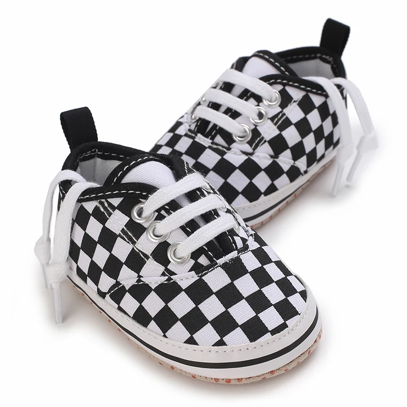 2024 New Baby Canvas Sneakers Anti-slip Soft Plaid Baby Boy Girl Shoes Newborns First Walkers Infant Baby Unisex Casual Shoes