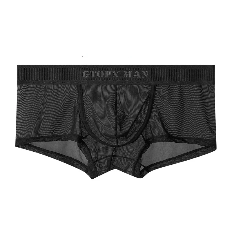 Underwear Men's Full Mesh Boxers Thin Ice Silk U Convex Low Waist Transparent Sexy Boys Underwear