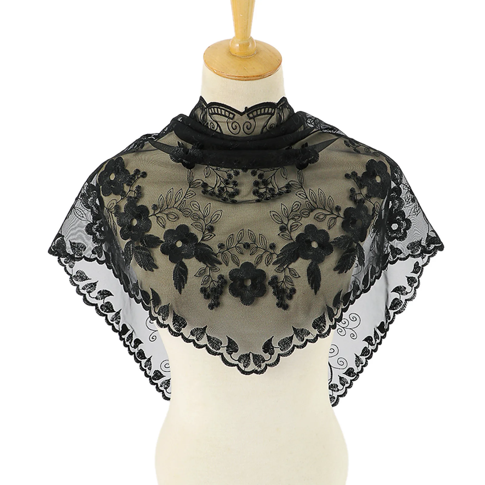 Womens Lace Flowers Embroidery Catholic Veil 2025 Prayer Shawls Elegant Bridal Church Wedding Jerusalem new Mass Turban Scarf Headwear