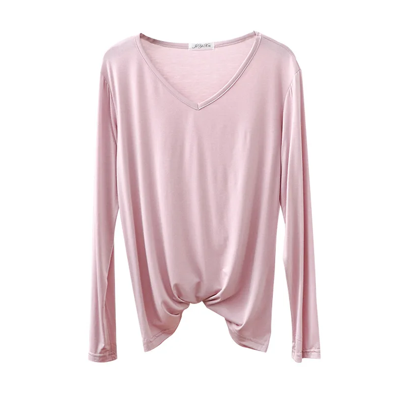 Autumn V Neck Tshirt Long sleeves Soft comfortable T-shirt 2025 Solid color Basic Bottoming Tee new Tops O Neck undershirt