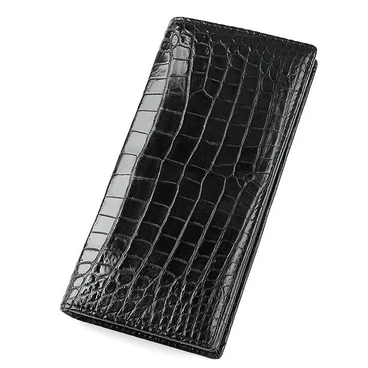 Carteira de couro de crocodilo para homens, bolsas de barriga longa, pele jacaré, bolsa de dinheiro luxuosa 100% real, presente de aniversário