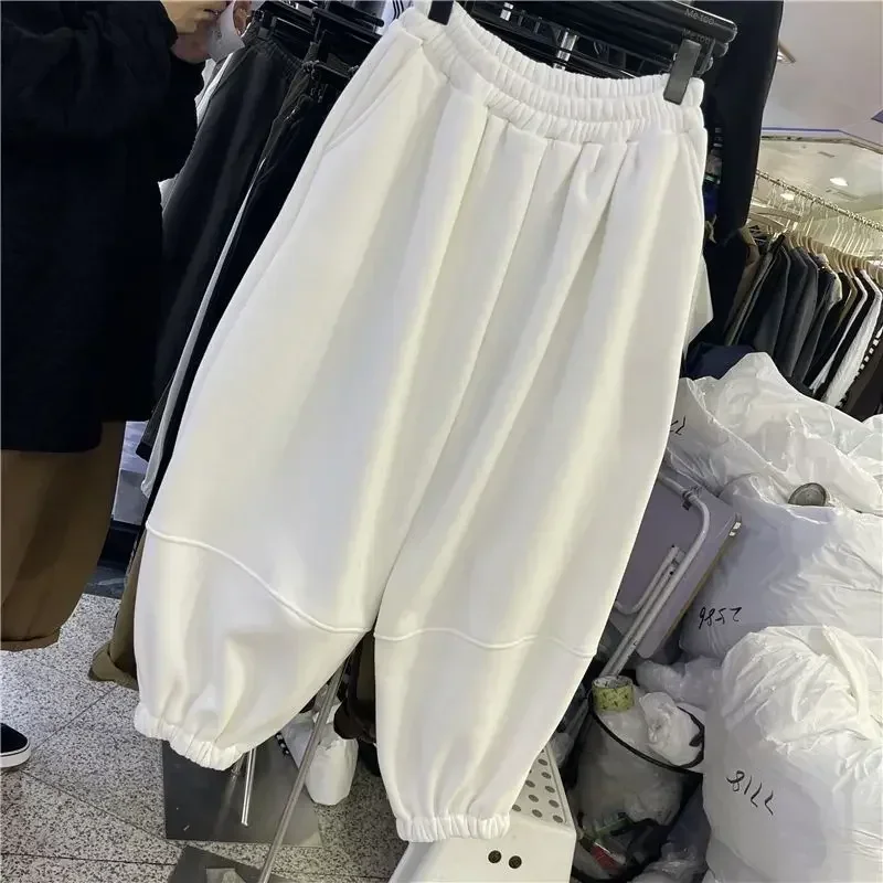 Deeptown Winter Harem Pants Women Casual Oversized Grey Sweatpants Vintage Warm Sport Trousers Thick Harajuku Streetwear Banana