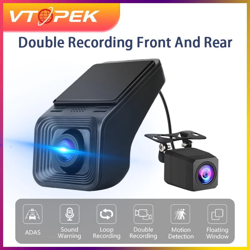 Full HD 170° Wide Angle Dash Cam for Android Multimedia Double Recording Front And Rear Camera Car DVR ADAS TF Card 32G 64G USB