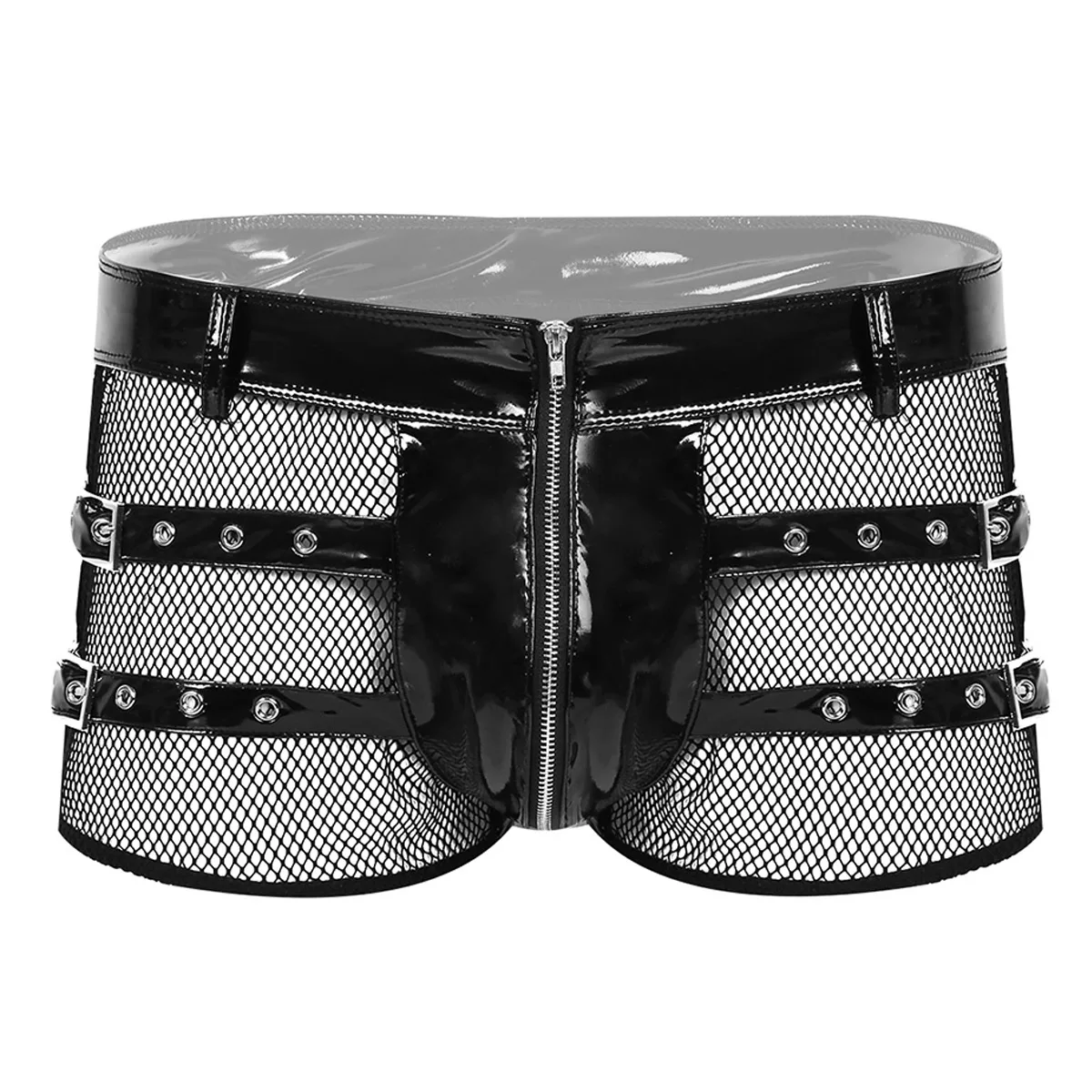 Men's Underwear Sexy Wetlook Latex Leather Transparent Boxer Shorts with Zipper Erotic Sheer Males Lingerie Hot Pants Panties