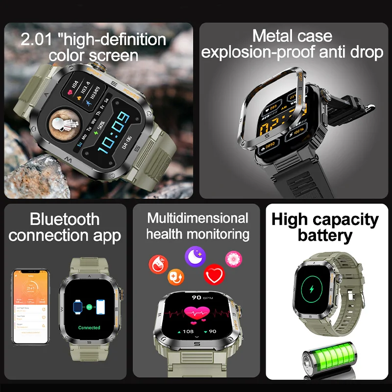 New Men's Smart Watch Bluetooth Call AI Voice Assistant Heart Rate Blood Oxygen Health Monitoring Sports Waterproof Smart Watc