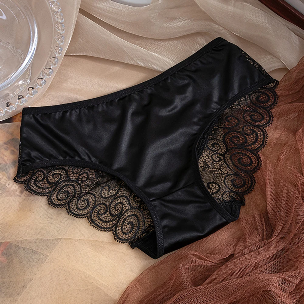 Satin Silk Panties Sexy Panty Briefs Lace Panties Women Underwear Lingerie Panties For Female Ladies Floral Pantys Underpants