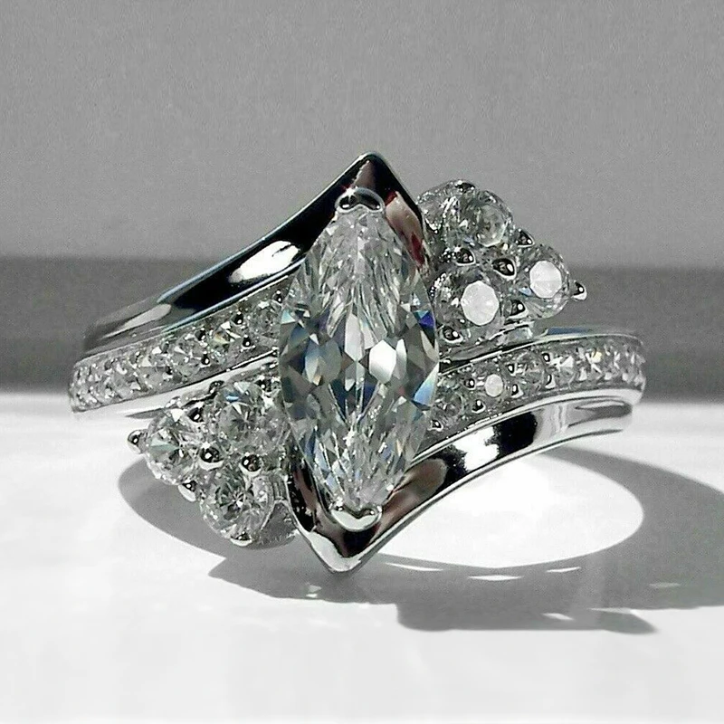 Huitan Gorgeous Crystal Marquise CZ Rings for Women Modern Novel Design Wedding Engagement Lady's Accessories New Trendy Jewelry