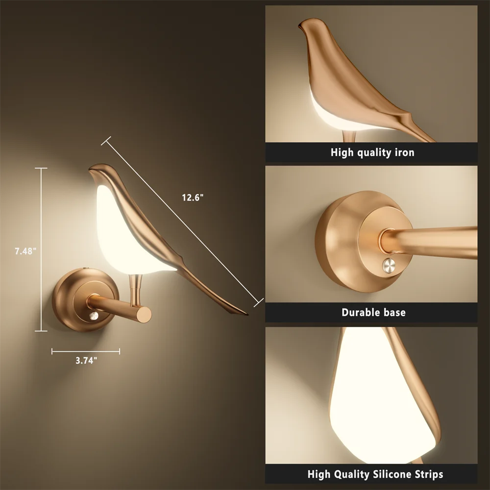 LED Wall Lights Golden Bird Wall Lamp Parlor Bar Bedside Hanging Light Novelty Rotatable Wall Lamp Bedroom Bedside Indoor Sconce