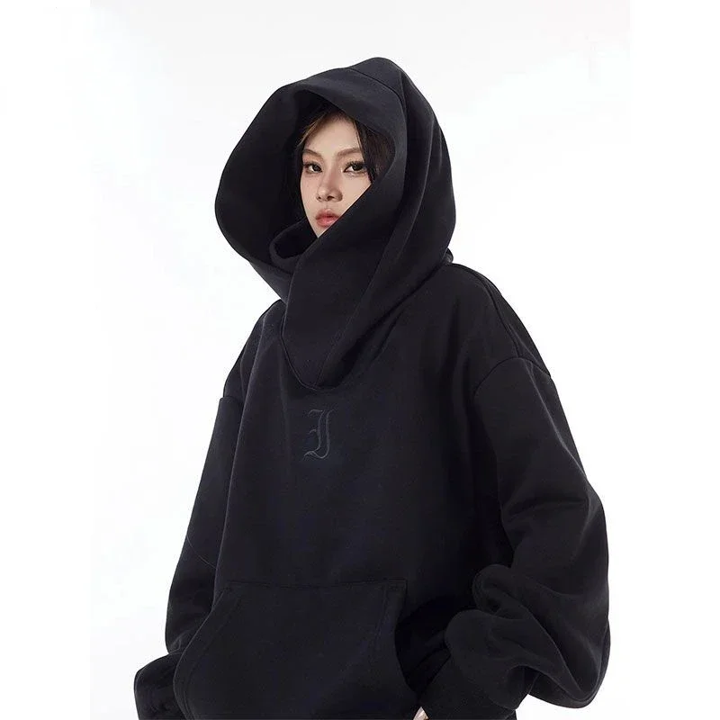 Solid Color High-end Simple Pullover Hoodie American Hip-hop Autumn and Winter Ninja Trend Functional Design High Street Jacket