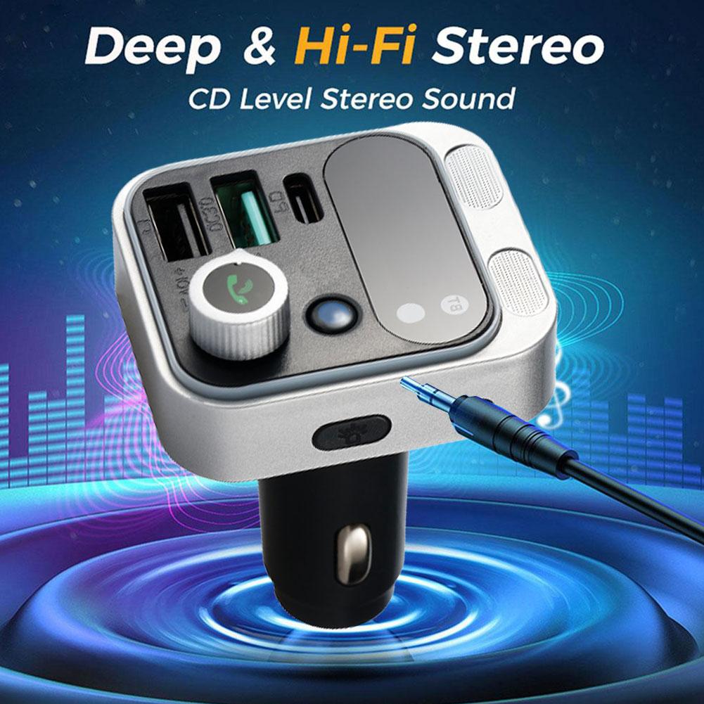 Bluetooth 5.2 FM Transmitter For CarStronger Dual Mics HiFi Deep Bass Sound 48W PD QC3.0 Bluetooth Car AdapterHands-Free Ca J4L4