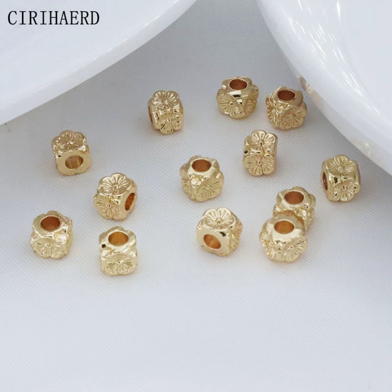 4mm 5mm 14K Gold Plated Square Spacer Jewelry Flower Beads For DIY Bracelet Jewellery Making Supplies Loose Bead Wholesale Lots